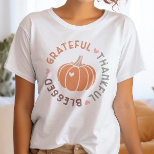 Cute Fall Pumpkin Grateful Thankful Blessed Quote Tri-Blend Shirt