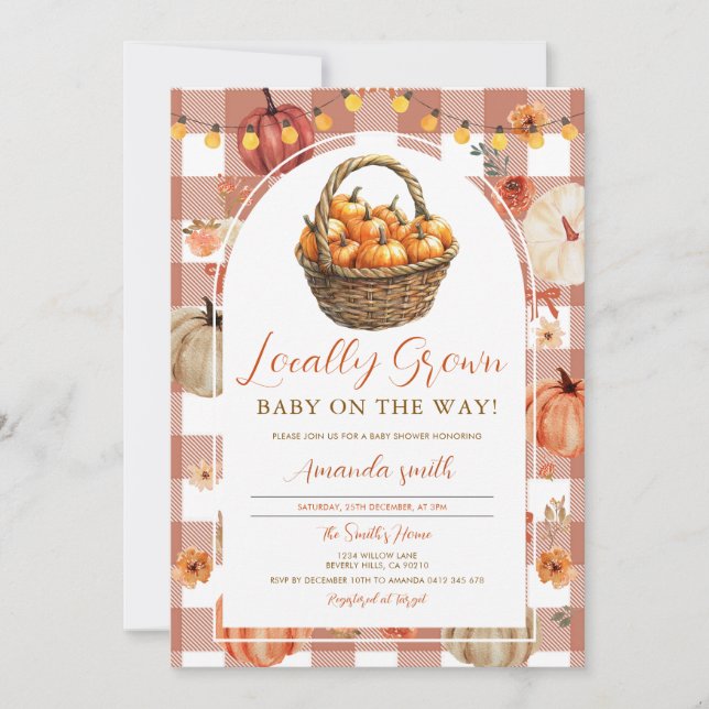 Cute Fall Pumpkin Locally Grown Market Baby Shower Invitation (Front)
