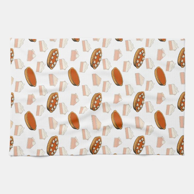 Cute Fall Pumpkin Pies Pattern Happy Thanksgiving  Tea Towel (Horizontal)
