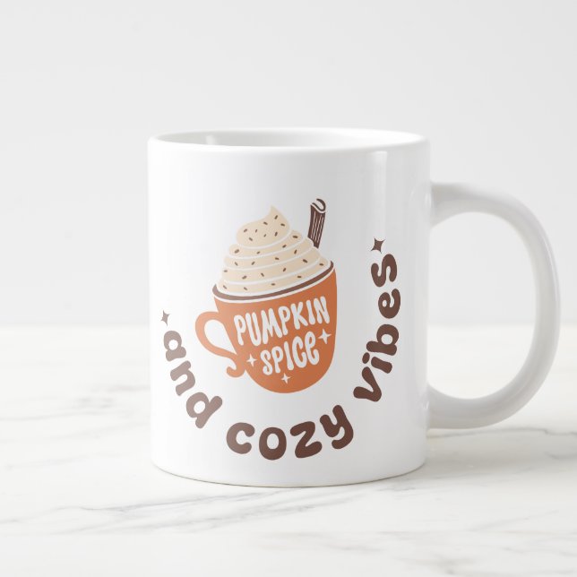 Cute Fall Pumpkin Spice and Cosy vibes  Large Coffee Mug (Right)