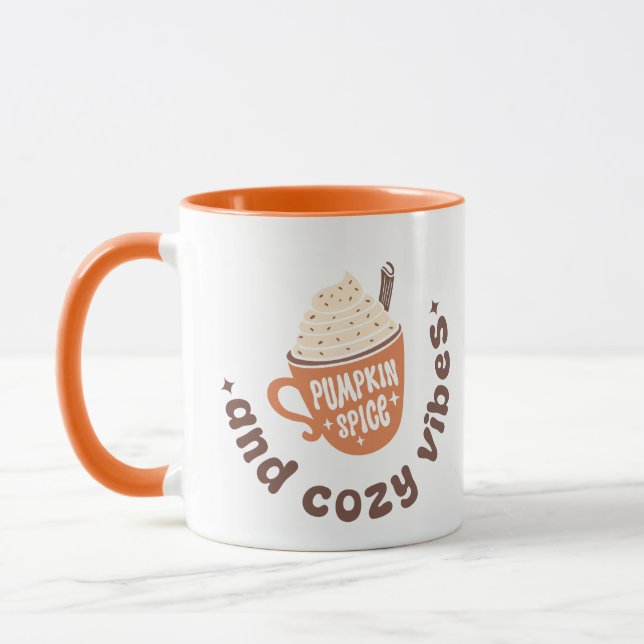 Cute Fall Pumpkin Spice and Cosy vibes  Mug (Left)