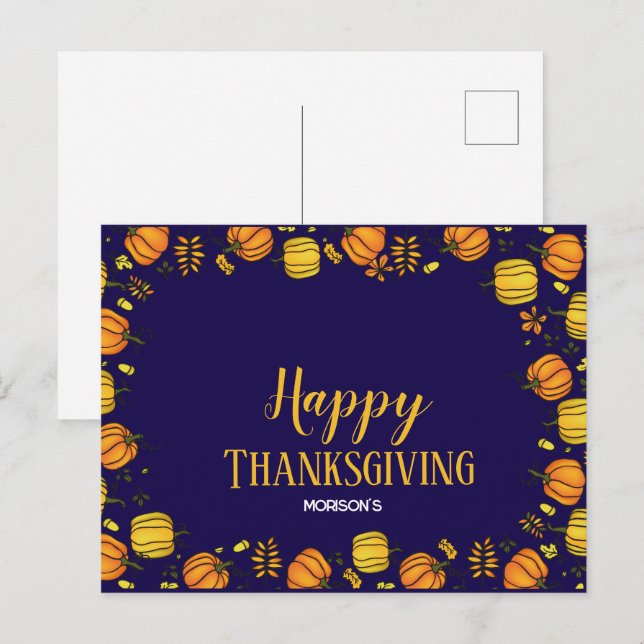 Cute  Fall pumpkins boarder Happy Thanksgiving  Announcement Postcard (Front/Back)