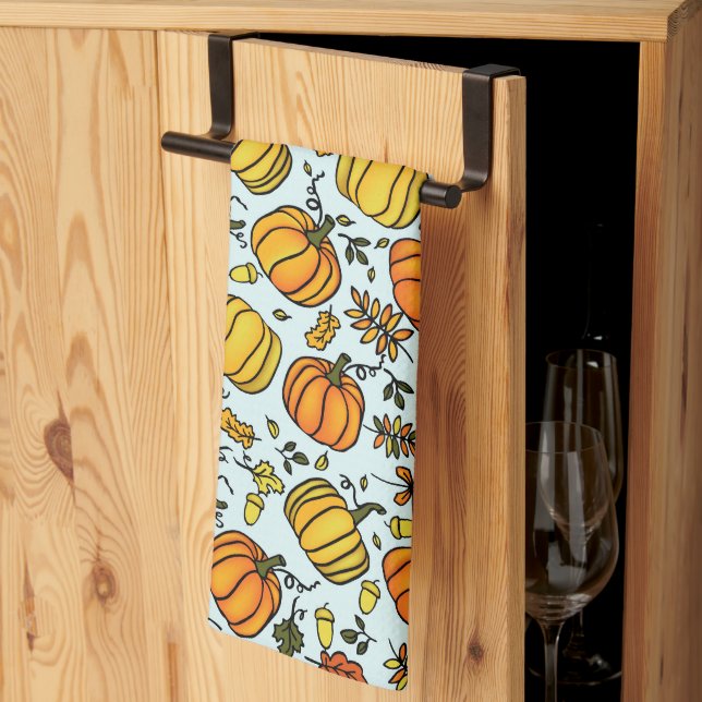 Cute  Fall pumpkins boarder Happy Thanksgiving  Tea Towel (Thirds Fold)