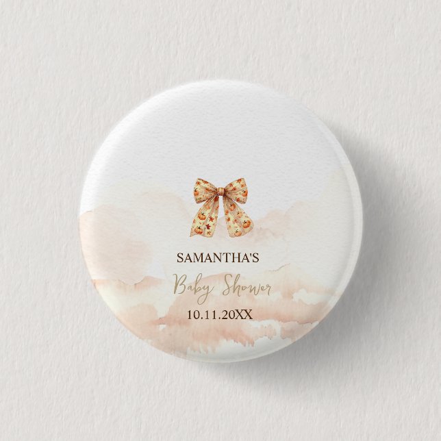 Cute Fall Pumpkins Bow Baby Shower 3 Cm Round Badge (Front)