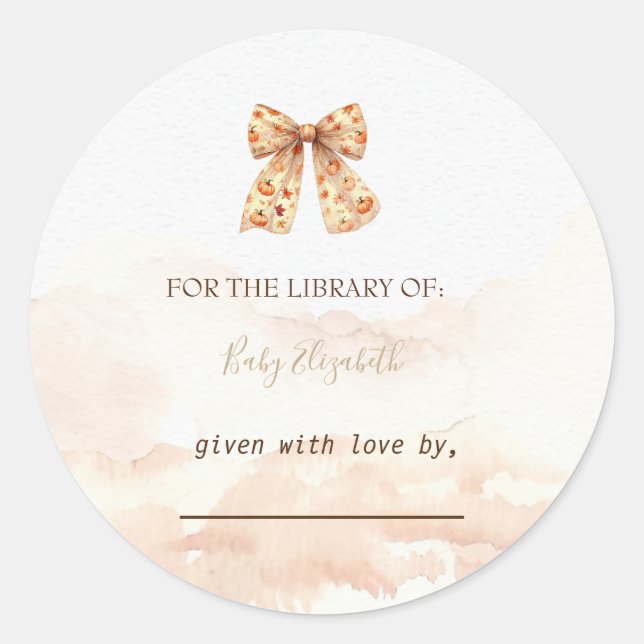 Cute Fall Pumpkins Bow Baby Shower  Classic Round Sticker (Front)