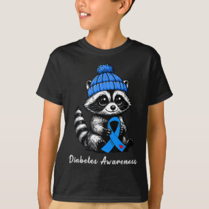 Cute Fall Racoon And Blue Ribbon Diabetes Awarene T-Shirt