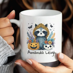Cute Fall Racoon Halloween Floral Mug