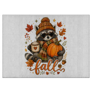 Cute Fall Racoon Pumpkin Autumn Coffee Cutting Board