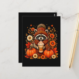 Cute Fall Racoon Pumpkin Spice Cosy Autumn Postcard