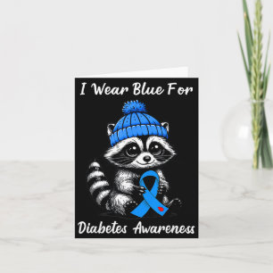 Cute Fall Racoon Wear Ribbon Blue For Diabetes Card