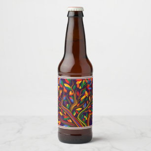 Cute Fall Rainbow Tree Purple Autumn Thanksgiving Beer Bottle Label