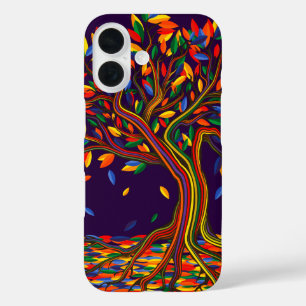 Cute Fall Rainbow Tree Purple Autumn Thanksgiving iPhone 16 Case