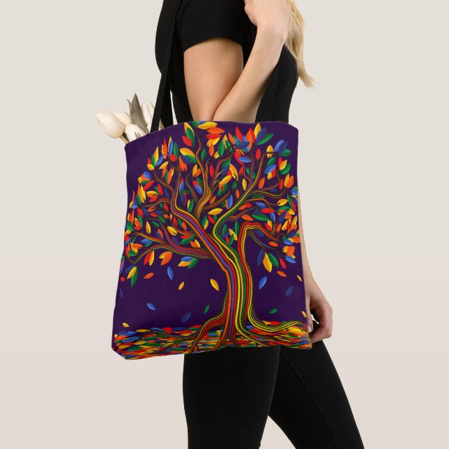 Cute Fall Rainbow Tree Purple Autumn Thanksgiving Tote Bag (Close Up)