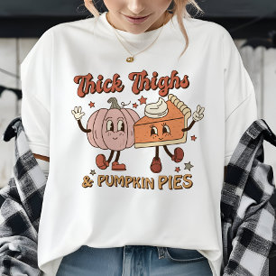 Cute Fall Retro Thick Thighs and Pumpkin Pies Tri-Blend Shirt