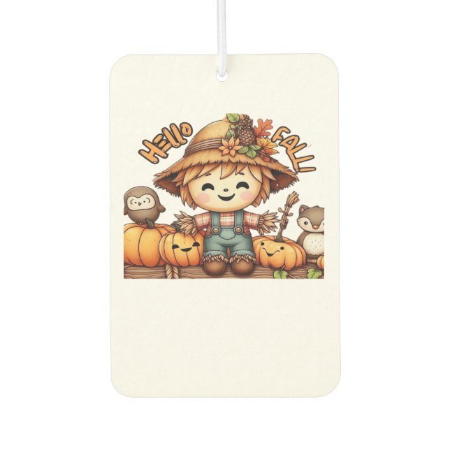 Cute Fall Scarecrow with Pumpkins Oversized T-Shir Car Air Freshener (Front)