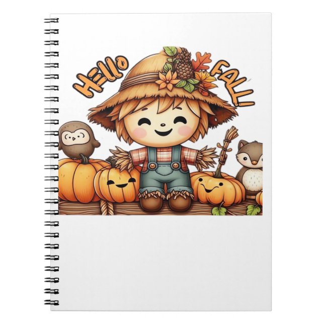Cute Fall Scarecrow with Pumpkins Oversized T-Shir Notebook (Front)