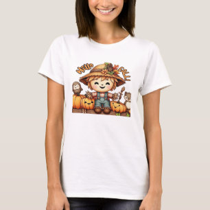 Cute Fall Scarecrow with Pumpkins Oversized T-Shir T-Shirt