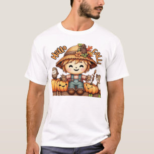 Cute Fall Scarecrow with Pumpkins Oversized T-Shir T-Shirt
