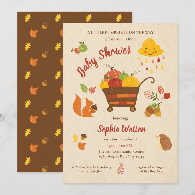 Cute Fall Scene Pumpkin Baby Shower Invitation (Front/Back)