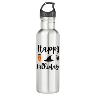 Cute Fall season Happy Fallidays Thanksgiving Hall 710 Ml Water Bottle