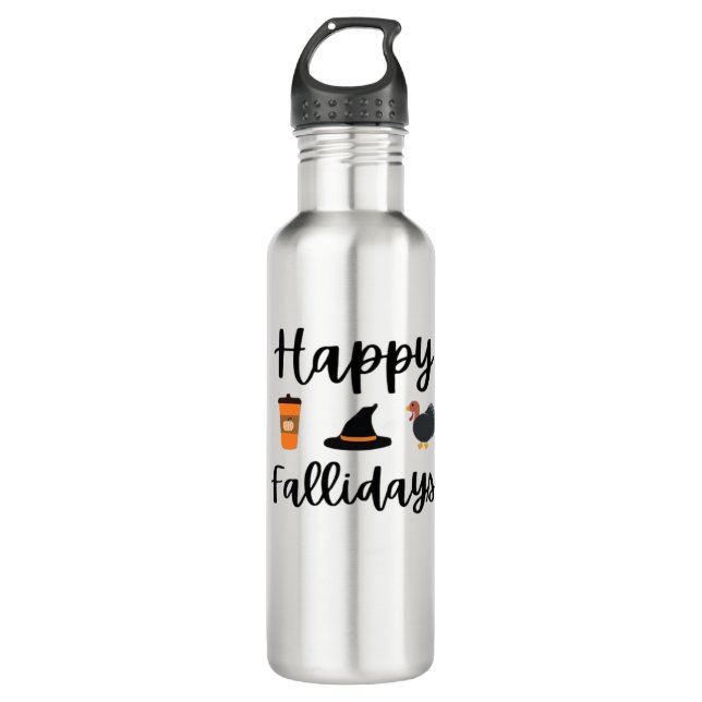 Cute Fall season Happy Fallidays Thanksgiving Hall 710 Ml Water Bottle (Front)