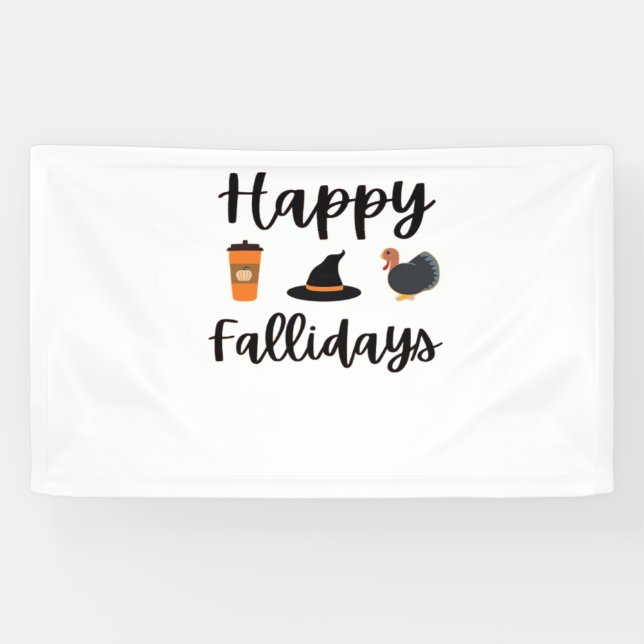 Cute Fall season Happy Fallidays Thanksgiving Hall Banner (Horizontal)