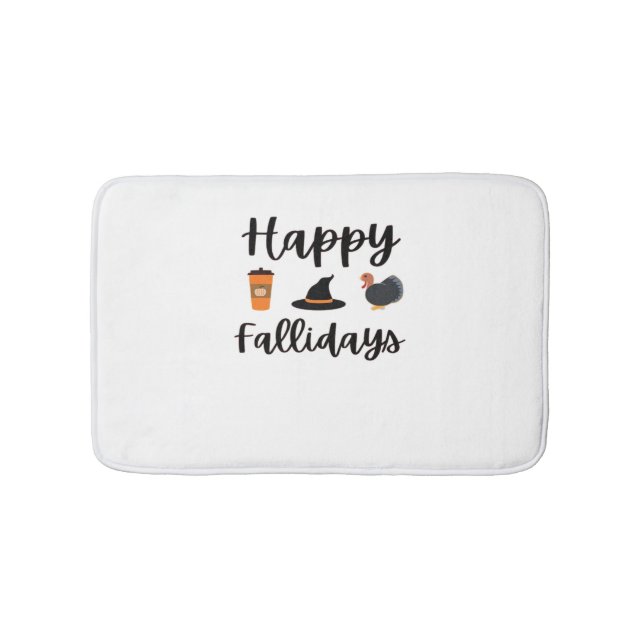 Cute Fall season Happy Fallidays Thanksgiving Hall Bath Mat (Front)