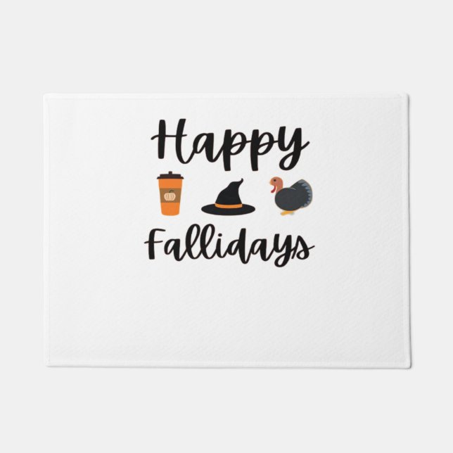 Cute Fall season Happy Fallidays Thanksgiving Hall Doormat (Front)