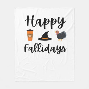 Cute Fall season Happy Fallidays Thanksgiving Hall Fleece Blanket