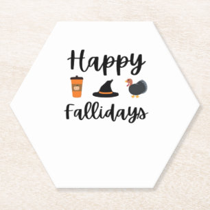 Cute Fall season Happy Fallidays Thanksgiving Hall Paper Coaster