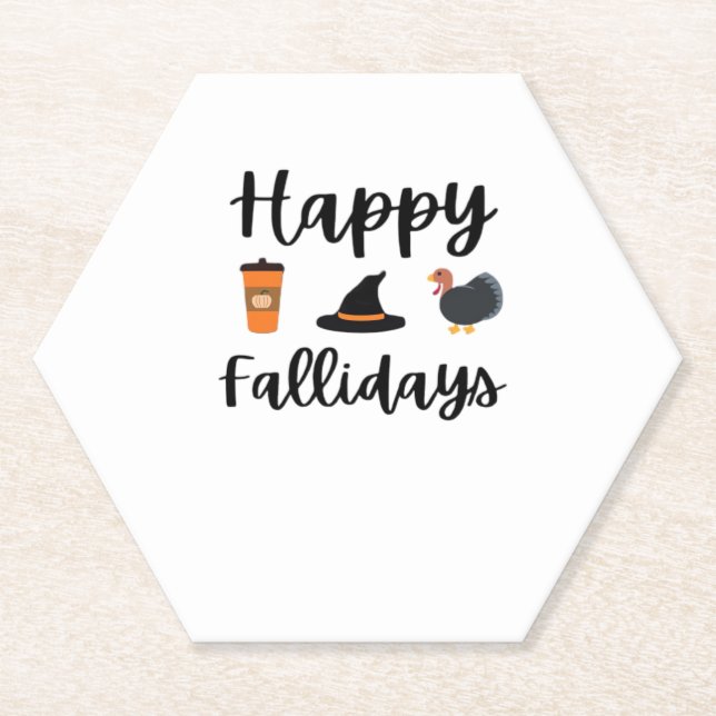 Cute Fall season Happy Fallidays Thanksgiving Hall Paper Coaster (Front)