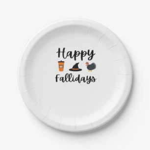 Cute Fall season Happy Fallidays Thanksgiving Hall Paper Plate