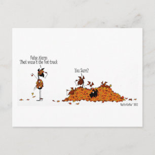 Cute Fall Season Horses Hiding from Vet Cartoon Postcard