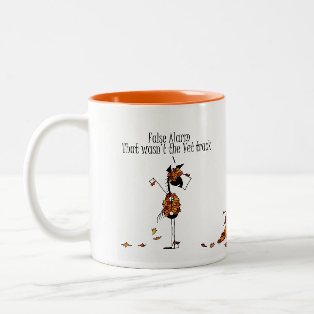 Cute Fall Season Horses Hiding From Vet Cartoon Two-Tone Coffee Mug (Left)