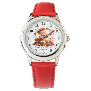 Cute Fall Seasonal bear add name girls  Watch