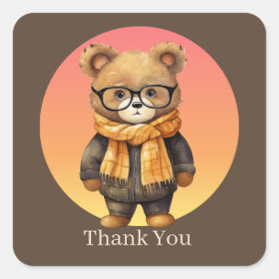 cute Fall Seasonal bear Thank you  Square Sticker