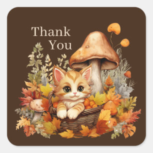 cute  Fall Seasonal cat add text Square Sticker