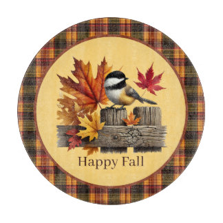 Cute Fall Seasonal chickadee bird lovers Cutting Board