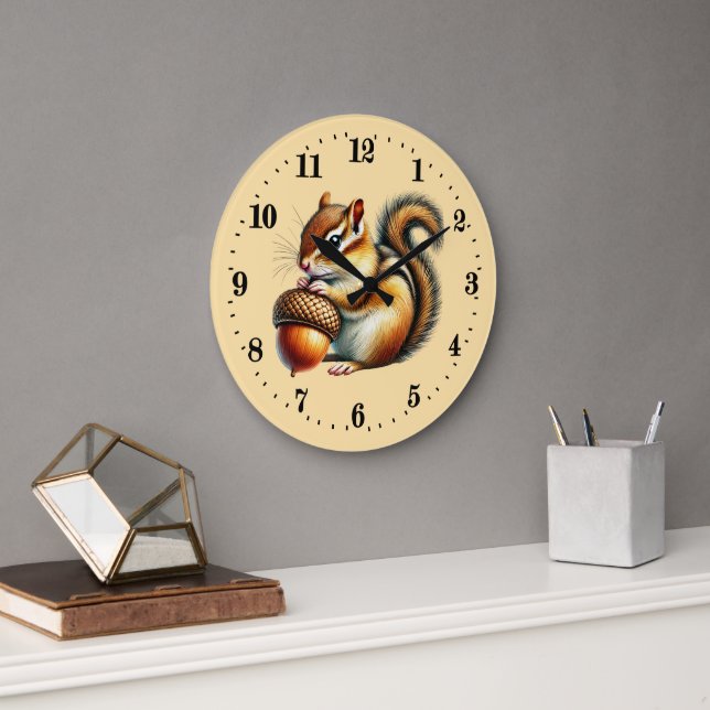 Cute Fall Seasonal chipmunk lovers Large Clock (Office)