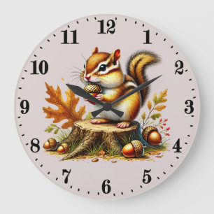 Cute Fall Seasonal chipmunk lovers Large Clock