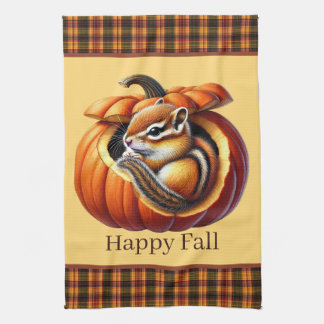 Cute Fall Seasonal chipmunk  Tea Towel