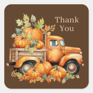 cute Fall Seasonal Country truck thank you Square Sticker