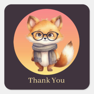 Cute Fall Seasonal fox thank you Square Sticker