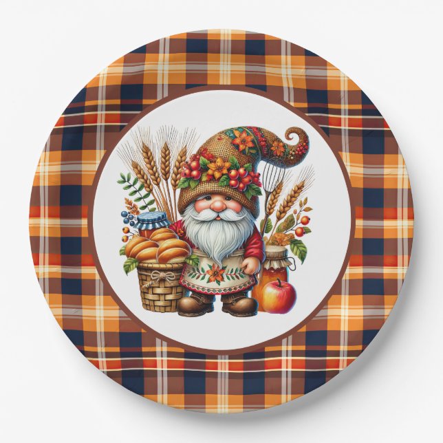 Cute Fall Seasonal gnome party  Paper Plate (Front)