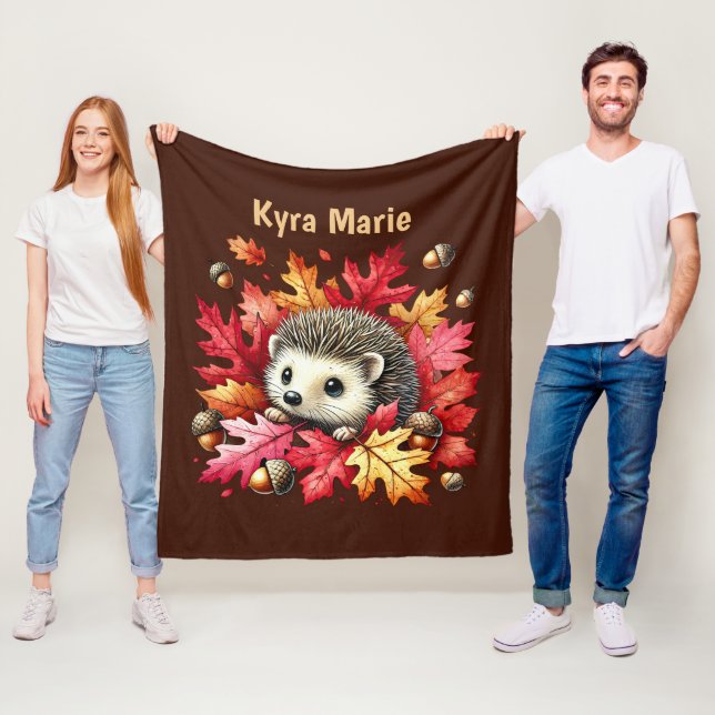 Cute Fall Seasonal hedgehog  Fleece Blanket (In Situ)