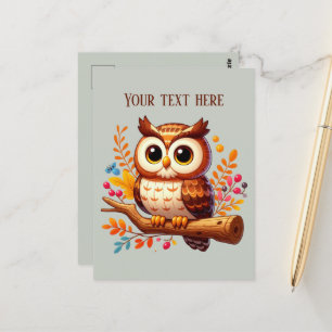 Cute Fall Seasonal owl add text  Postcard