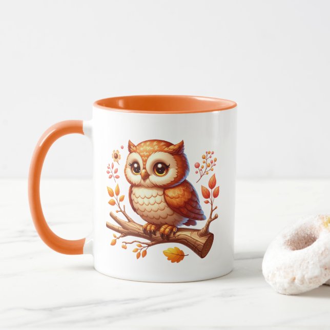 Cute Fall Seasonal owl monogram  Mug (With Donut)