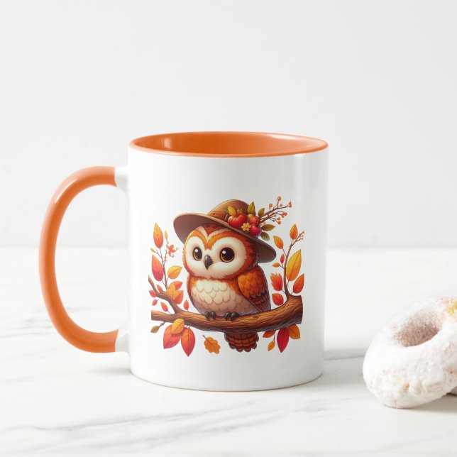 Cute Fall Seasonal owl monogram Mug (With Donut)