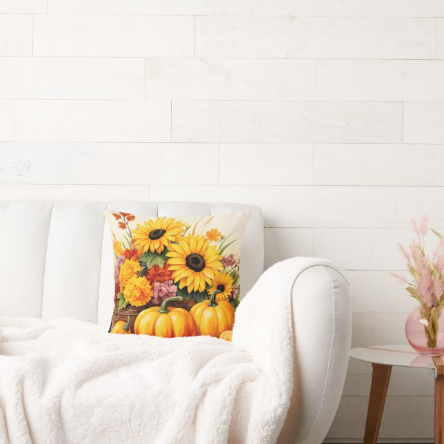 cute Fall Seasonal pumpkins sunflowers  Cushion (Couch)