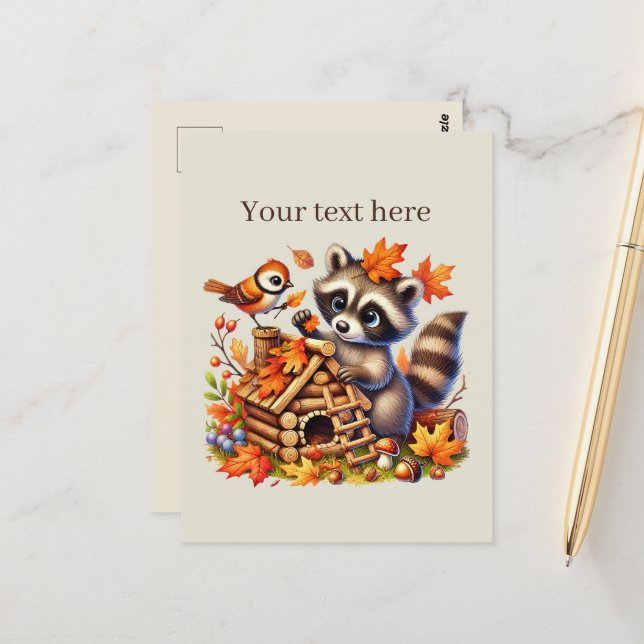 Cute Fall Seasonal racoon  Postcard (Front/Back In Situ)